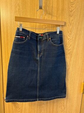Tommy Hilfiger Dark Blue Denim Jean Skirt with Signature Flag